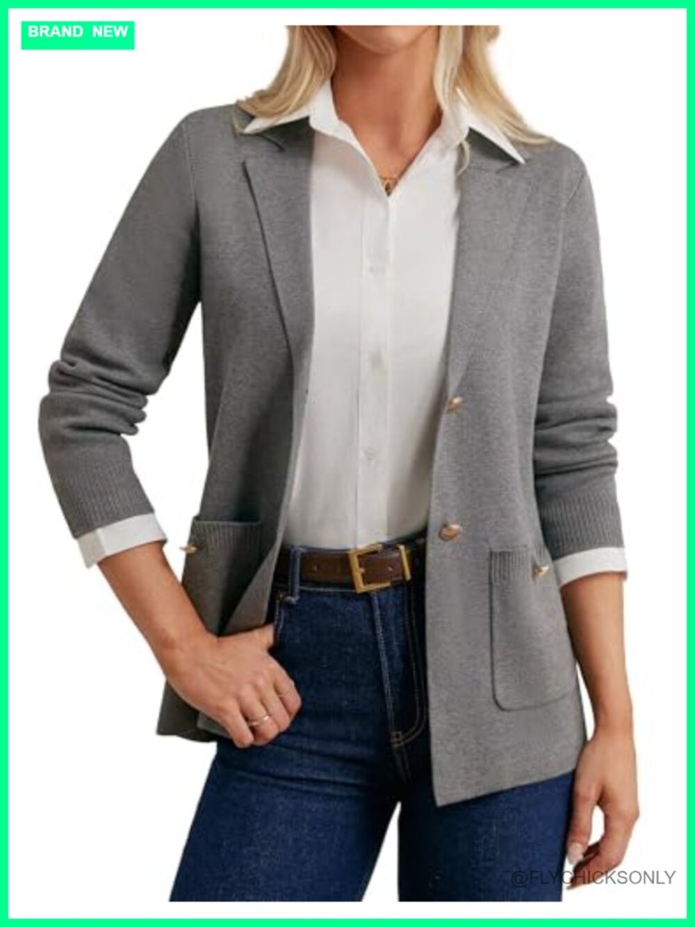 Women's Knit Blazer, Business Casual Open Front Cardigan with Pockets